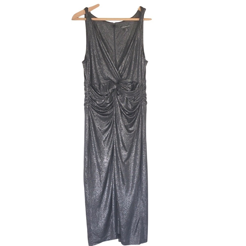 Lane Bryant Silver Sparkle Ruched Twist Front Sleeveless Midi Dress Plus Size 16